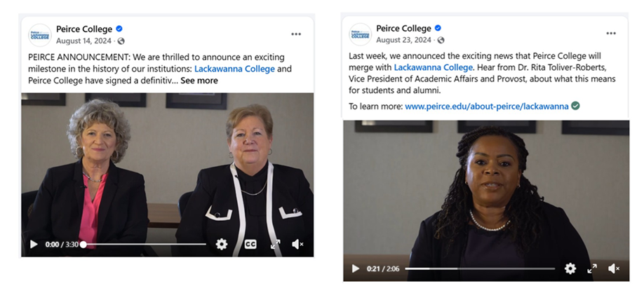 Peirce College organic social post — Lackawanna College merger announcement