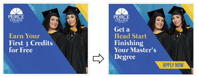 Peirce College paid ad — Earn Your First 3 Credits for Free / Get a Head Start