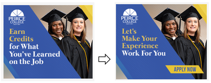 Peirce College paid ad — Earn Credits for What You've Learned on the Job / Let's Make Your Experience Work For You