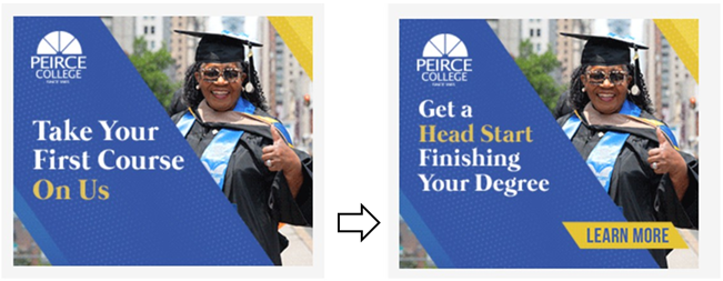Peirce College paid ad — Take Your First Course On Us / Get a Head Start Finishing Your Degree
